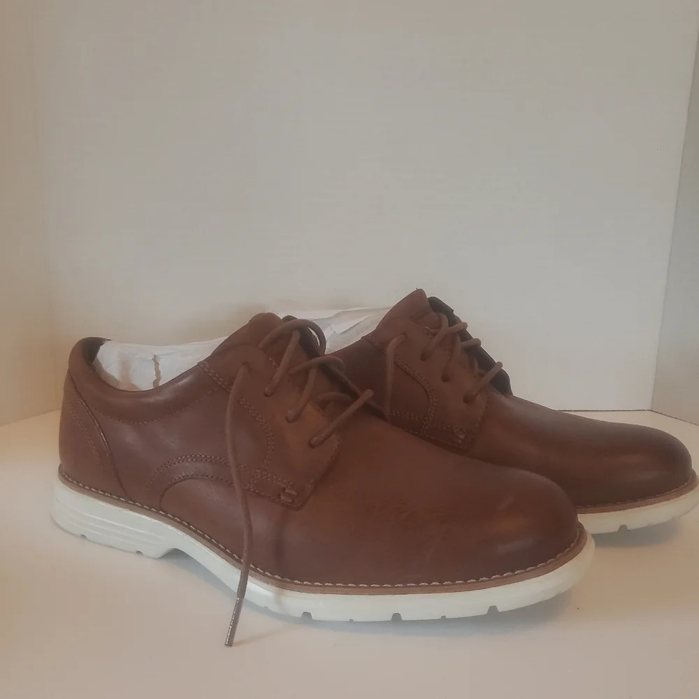 Rockport Brown Upper Leather Mens Cognac Plain Toe Shoes US 8.5.